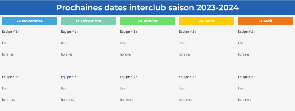 Les dates Interclubs Sénior pour la saison 2023-2024 sont là !